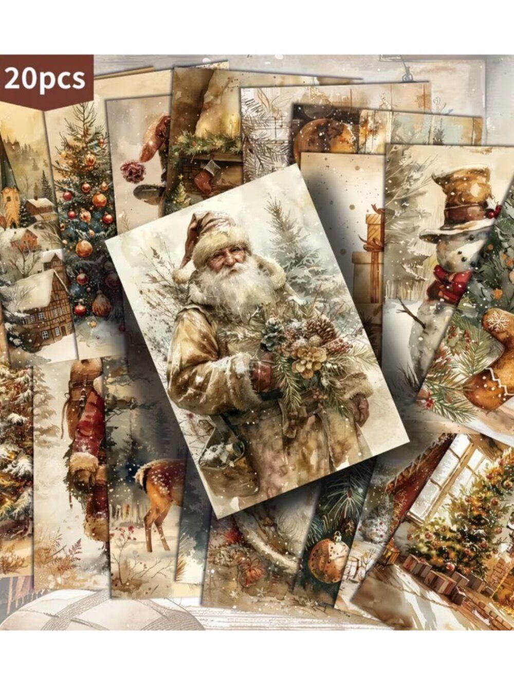 NWT 20pc 4x6 Vintage Christmas Postcard Set Junk Journal Paper Santa Craft